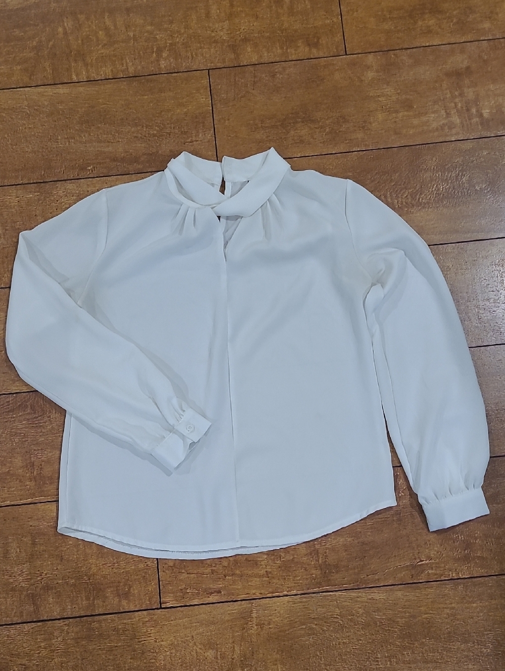 White Mock Neck Long Sleeve Women's Blouse